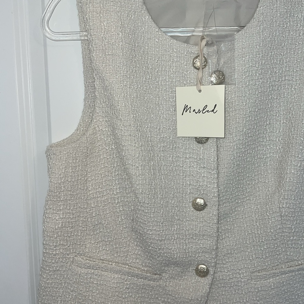 Tweed Buttoned Long Split Jacket - Size L - Picture 5 of 7